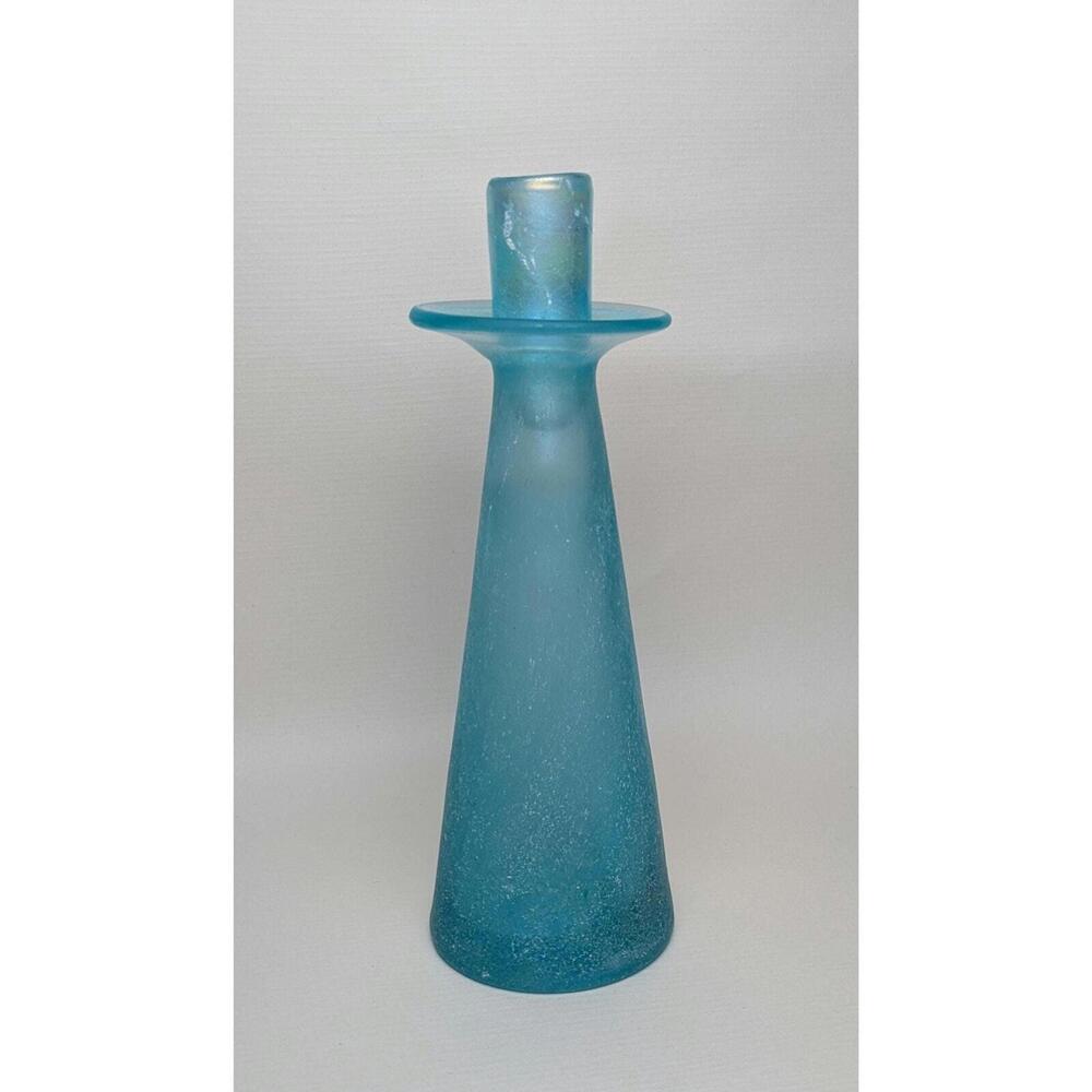 Vintage Cenedese Scavo Murano Glass MCM Turquoise Blue Italian Candle Holder